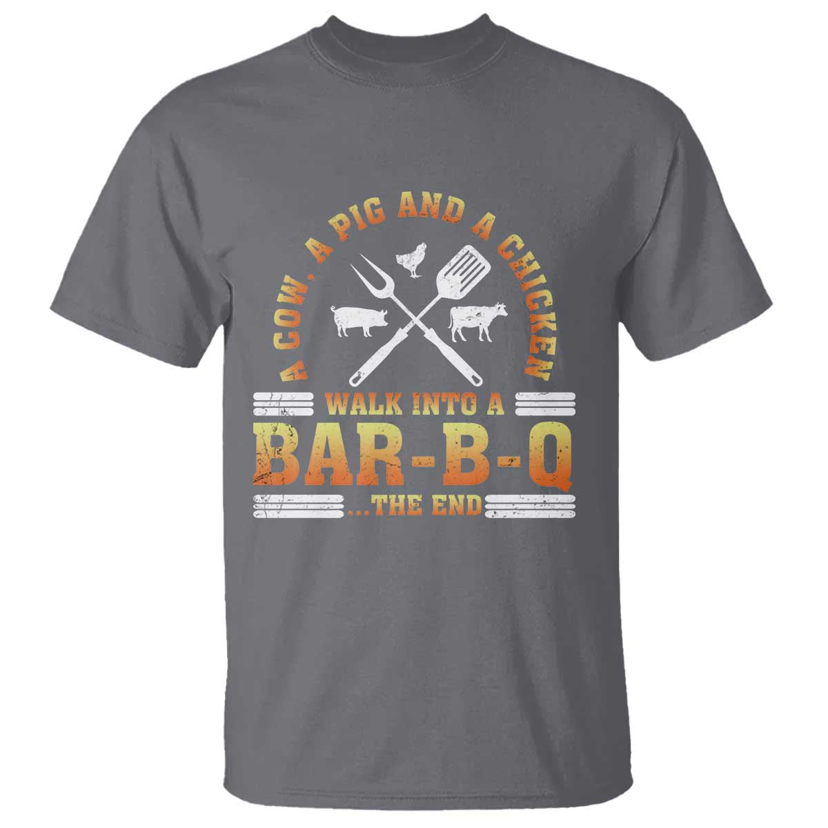 Funny BBQ Lover T Shirt A Cow A Pig And A Chicken Walk Into A Bar B Q Barbecue Pitmaster TS09 Charcoal Print Your Wear
