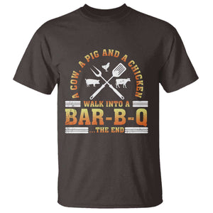 Funny BBQ Lover T Shirt A Cow A Pig And A Chicken Walk Into A Bar B Q Barbecue Pitmaster TS09 Dark Chocolate Print Your Wear