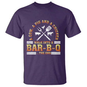 Funny BBQ Lover T Shirt A Cow A Pig And A Chicken Walk Into A Bar B Q Barbecue Pitmaster TS09 Purple Print Your Wear