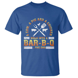 Funny BBQ Lover T Shirt A Cow A Pig And A Chicken Walk Into A Bar B Q Barbecue Pitmaster TS09 Royal Blue Print Your Wear
