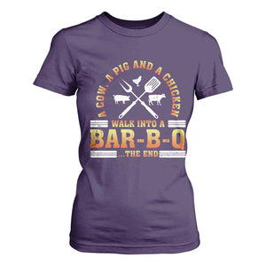 Funny BBQ Lover T Shirt For Women A Cow A Pig And A Chicken Walk Into A Bar B Q Barbecue Pitmaster TS09 Purple Print Your Wear