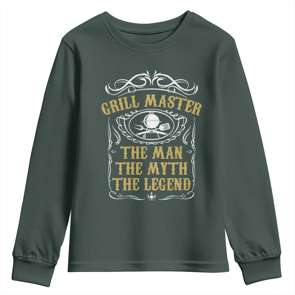 BBQ Grilling Pitmaster Youth Sweatshirt Grill Master The Man The Myth The Legend TS09 Dark Forest Green Print Your Wear