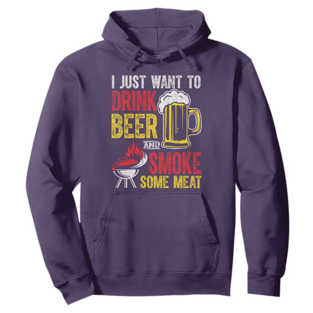 Funny BBQ Beer Lover Hoodie Just Want To Drink Beer And Smoke Some Meat TS09 Purple Print Your Wear