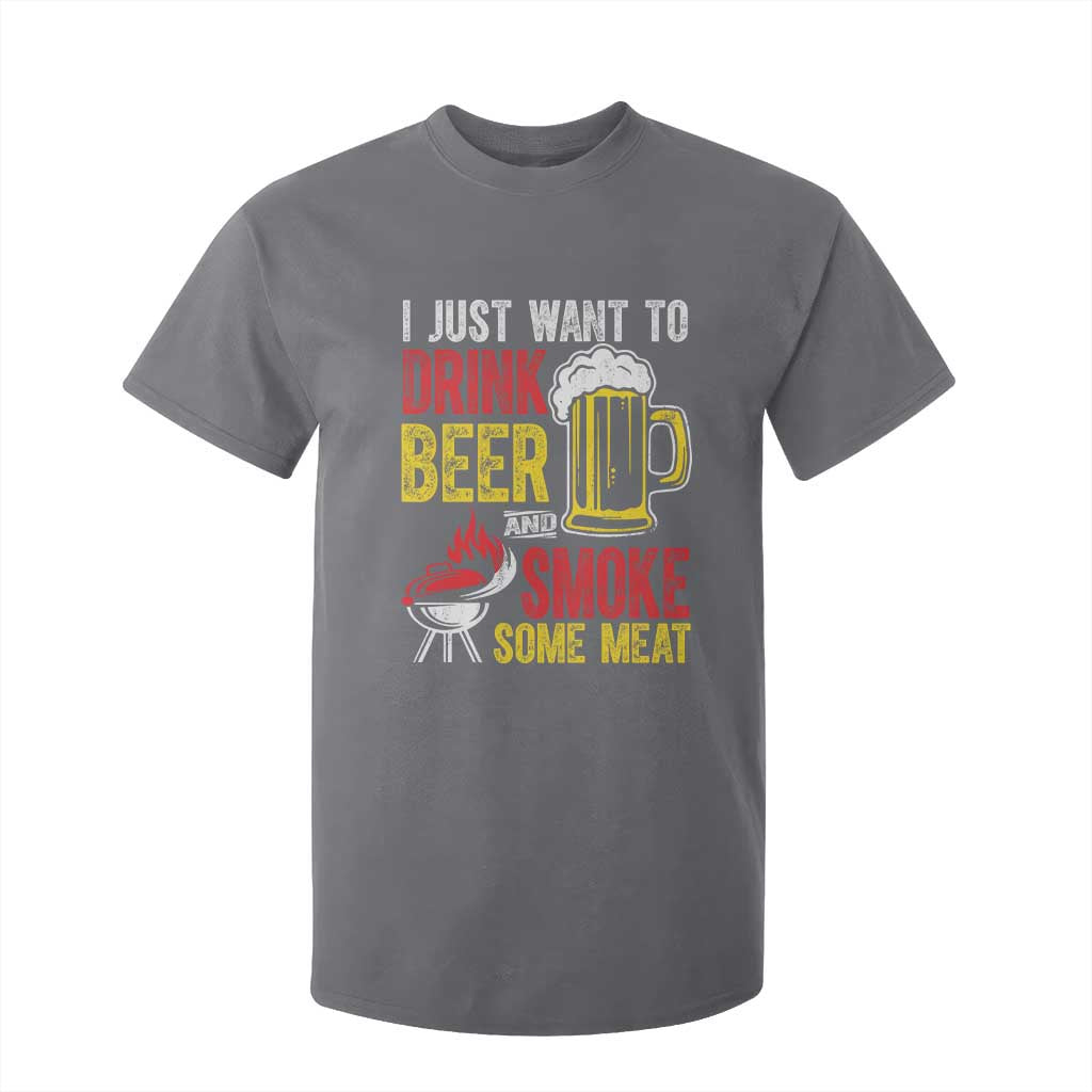 Funny BBQ Beer Lover T Shirt For Kid Just Want To Drink Beer And Smoke Some Meat TS09 Charcoal Print Your Wear