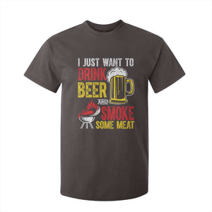 Funny BBQ Beer Lover T Shirt For Kid Just Want To Drink Beer And Smoke Some Meat TS09 Dark Chocolate Print Your Wear