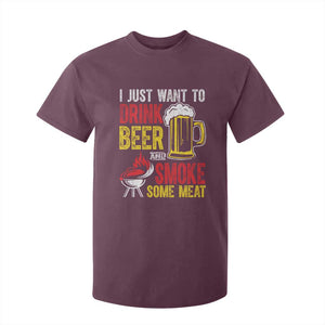 Funny BBQ Beer Lover T Shirt For Kid Just Want To Drink Beer And Smoke Some Meat TS09 Maroon Print Your Wear
