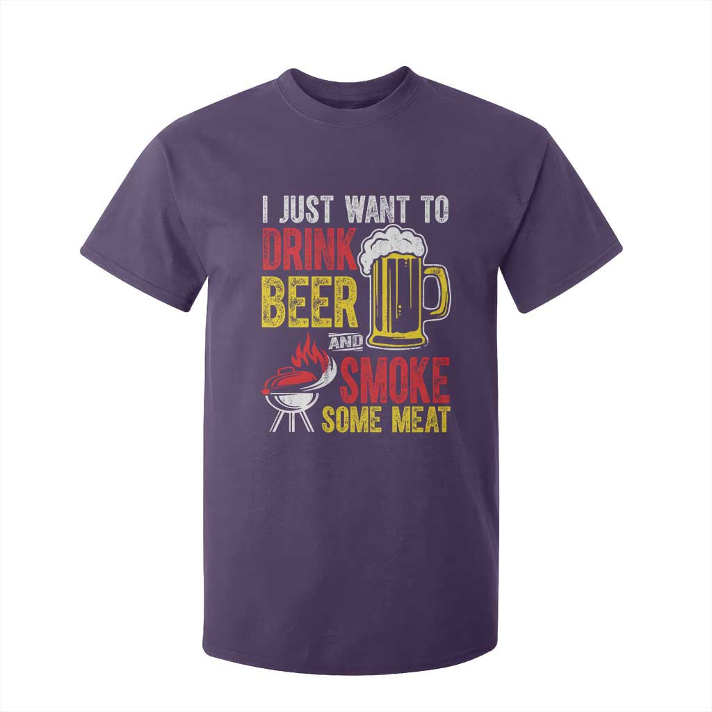 Funny BBQ Beer Lover T Shirt For Kid Just Want To Drink Beer And Smoke Some Meat TS09 Purple Print Your Wear