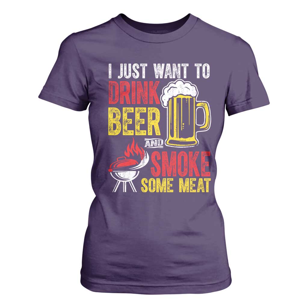 Funny BBQ Beer Lover T Shirt For Women Just Want To Drink Beer And Smoke Some Meat TS09 Purple Print Your Wear