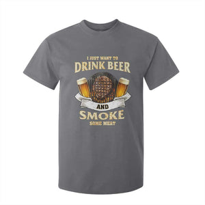 Funny BBQ Beer Lover T Shirt For Kid Just Want To Drink Beer And Smoke Some Meat Beefsteak TS09 Charcoal Print Your Wear