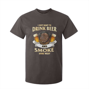 Funny BBQ Beer Lover T Shirt For Kid Just Want To Drink Beer And Smoke Some Meat Beefsteak TS09 Dark Chocolate Print Your Wear
