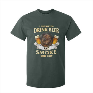 Funny BBQ Beer Lover T Shirt For Kid Just Want To Drink Beer And Smoke Some Meat Beefsteak TS09 Dark Forest Green Print Your Wear