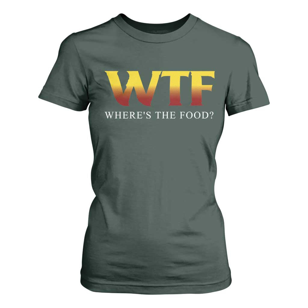 Funny BBQ Lover T Shirt For Women WTF Where's The Food Grilling TS09 Dark Forest Green Print Your Wear