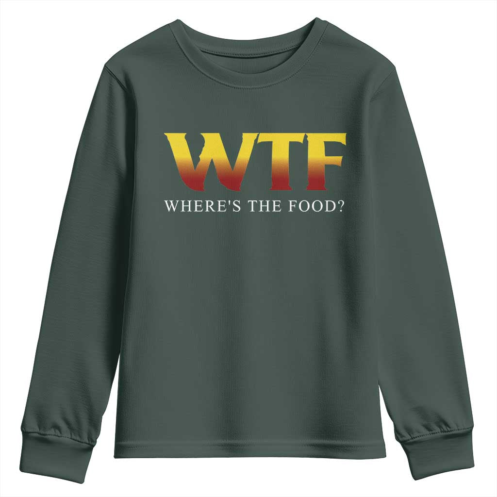 Funny BBQ Lover Youth Sweatshirt WTF Where's The Food Grilling TS09 Dark Forest Green Print Your Wear