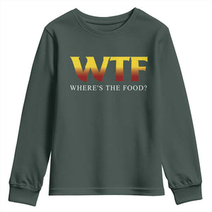 Funny BBQ Lover Youth Sweatshirt WTF Where's The Food Grilling TS09 Dark Forest Green Print Your Wear