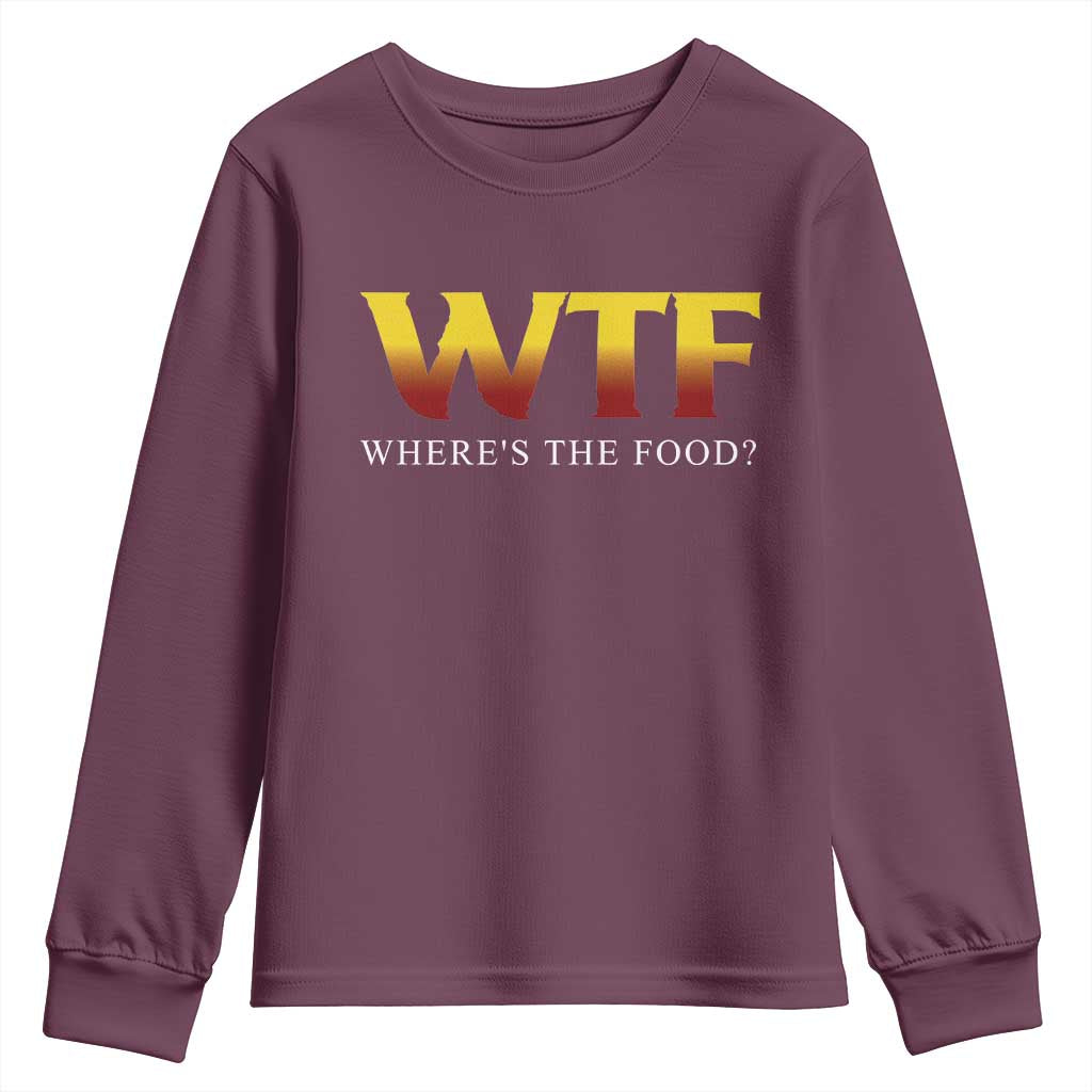 Funny BBQ Lover Youth Sweatshirt WTF Where's The Food Grilling TS09 Maroon Print Your Wear