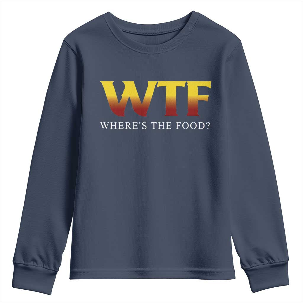 Funny BBQ Lover Youth Sweatshirt WTF Where's The Food Grilling TS09 Navy Print Your Wear