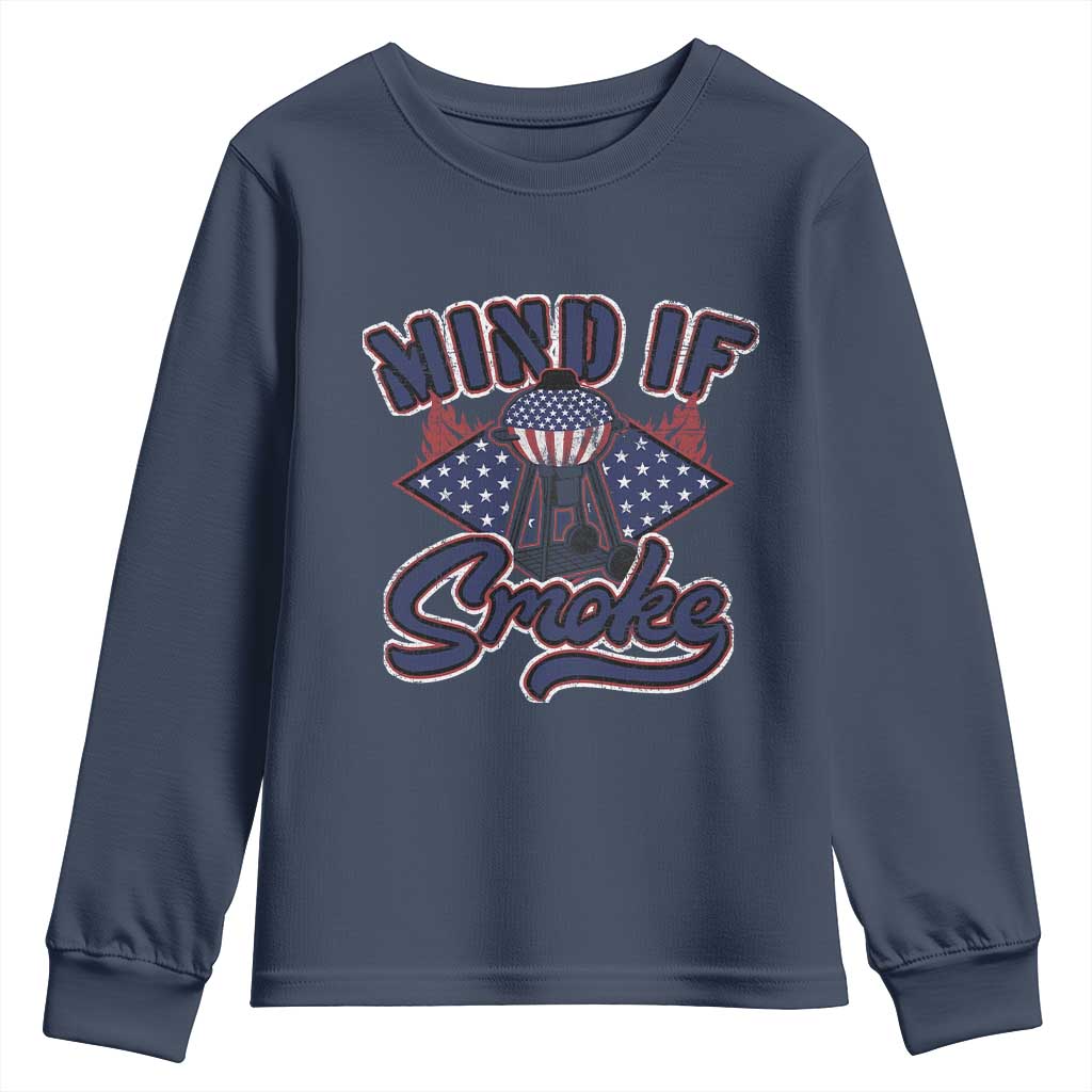 Funny BBQ Grilling Youth Sweatshirt Mind If I Smoke Smoker TS09 Navy Print Your Wear