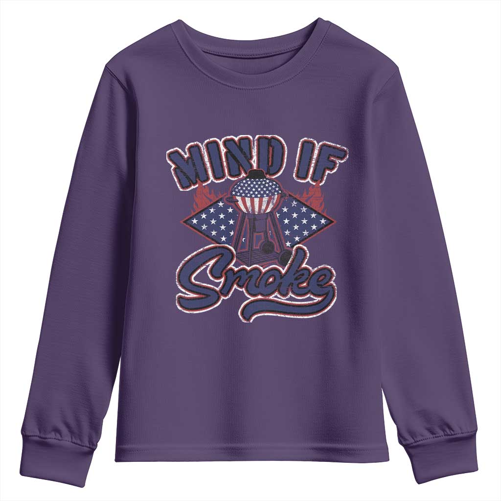 Funny BBQ Grilling Youth Sweatshirt Mind If I Smoke Smoker TS09 Purple Print Your Wear