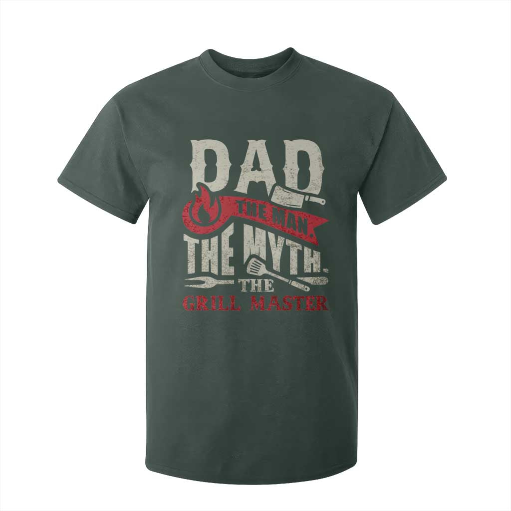 Funny BBQ Grilling Pitmaster T Shirt For Kid Dad The Man The Myth The Grill Master TS09 Dark Forest Green Print Your Wear