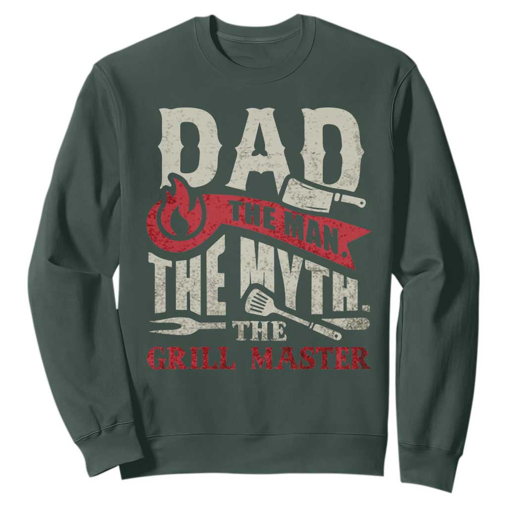 Funny BBQ Grilling Pitmaster Sweatshirt Dad The Man The Myth The Grill Master TS09 Dark Forest Green Print Your Wear
