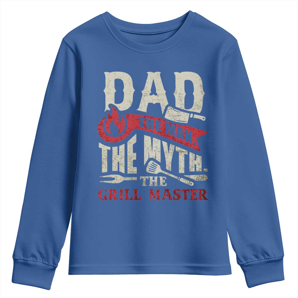 Funny BBQ Grilling Pitmaster Youth Sweatshirt Dad The Man The Myth The Grill Master TS09 Royal Blue Print Your Wear