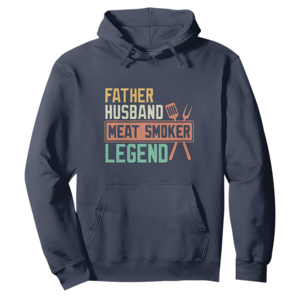 Funny BBQ Grilling Pitmaster Hoodie Father Husband Meat Smoker Legend Retro TS09 Navy Print Your Wear