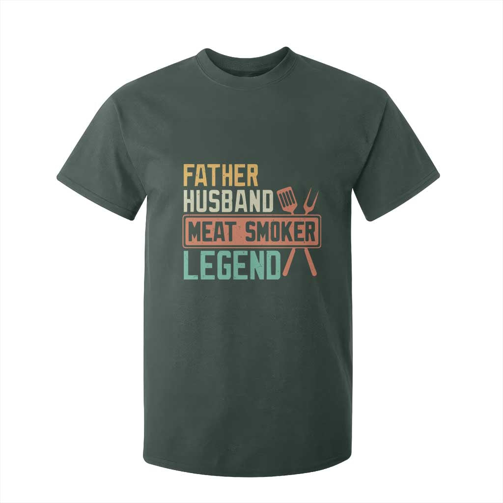 Funny BBQ Grilling Pitmaster T Shirt For Kid Father Husband Meat Smoker Legend Retro TS09 Dark Forest Green Print Your Wear