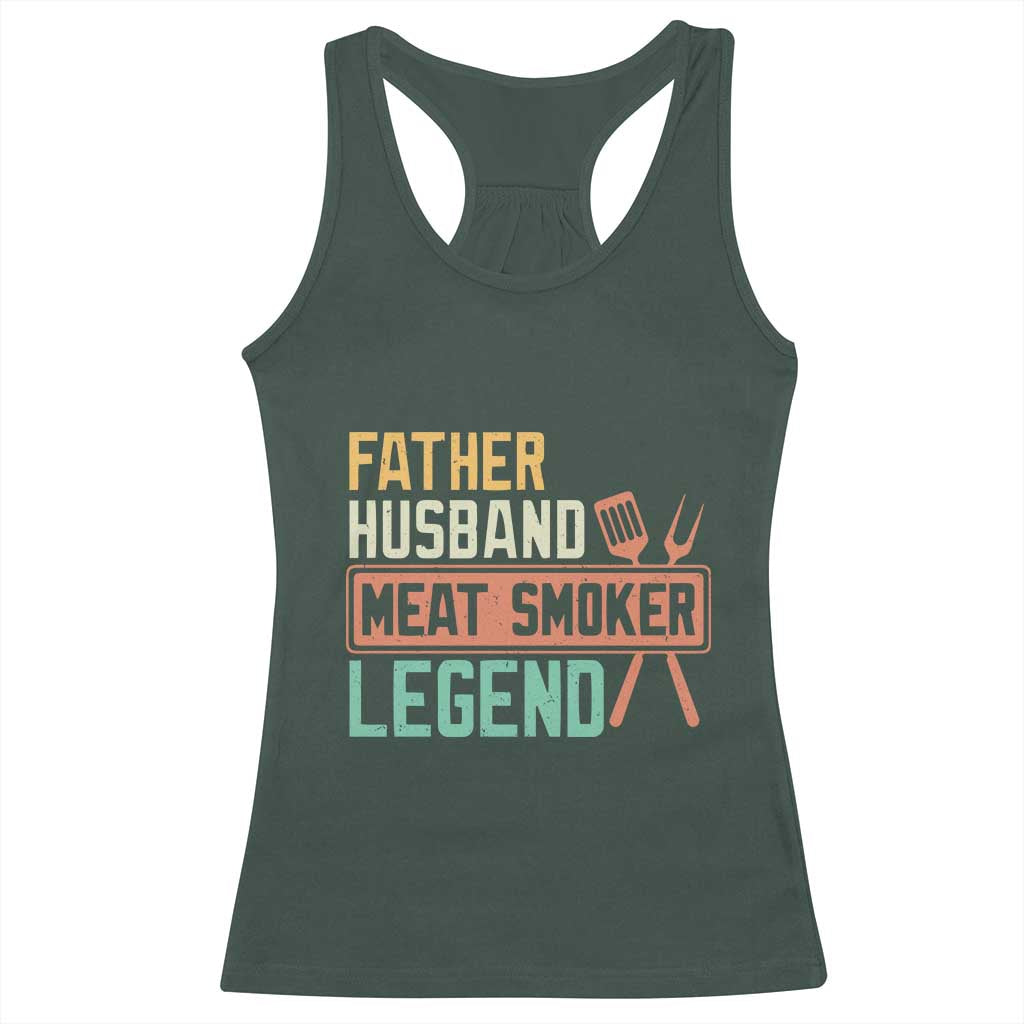 Funny BBQ Grilling Pitmaster Racerback Tank Top Father Husband Meat Smoker Legend Retro TS09 Dark Forest Green Print Your Wear