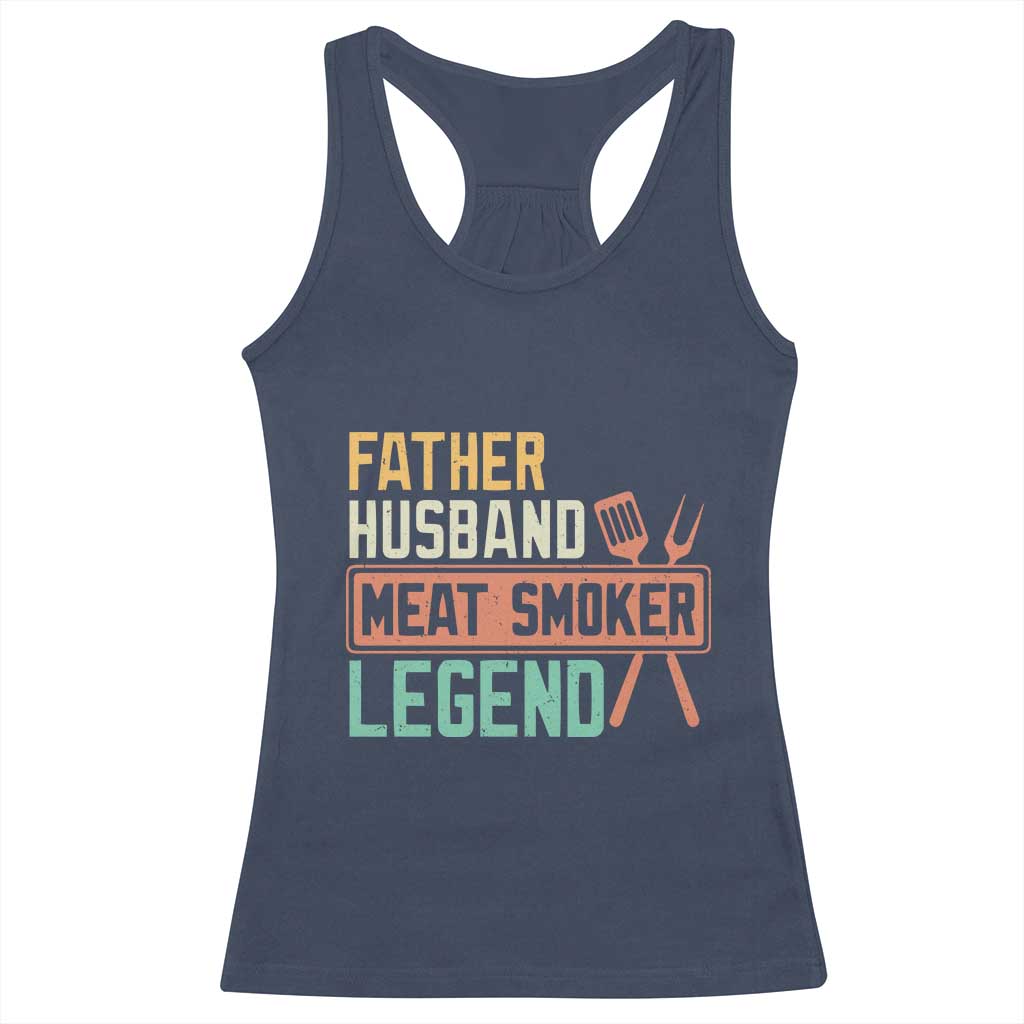 Funny BBQ Grilling Pitmaster Racerback Tank Top Father Husband Meat Smoker Legend Retro TS09 Navy Print Your Wear