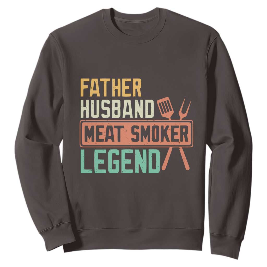 Funny BBQ Grilling Pitmaster Sweatshirt Father Husband Meat Smoker Legend Retro TS09 Dark Chocolate Print Your Wear