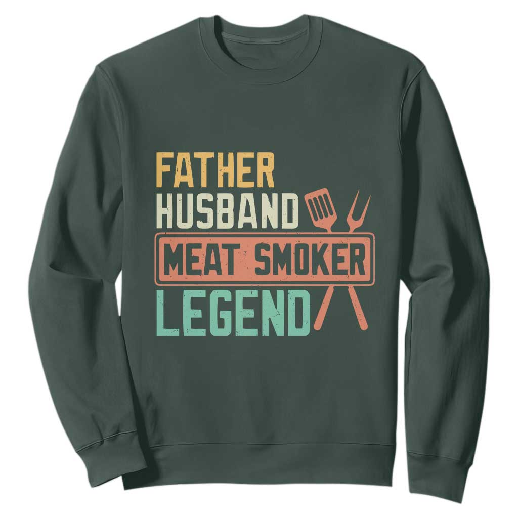 Funny BBQ Grilling Pitmaster Sweatshirt Father Husband Meat Smoker Legend Retro TS09 Dark Forest Green Print Your Wear