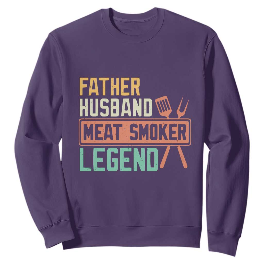 Funny BBQ Grilling Pitmaster Sweatshirt Father Husband Meat Smoker Legend Retro TS09 Purple Print Your Wear