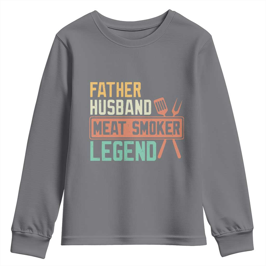 Funny BBQ Grilling Pitmaster Youth Sweatshirt Father Husband Meat Smoker Legend Retro TS09 Charcoal Print Your Wear