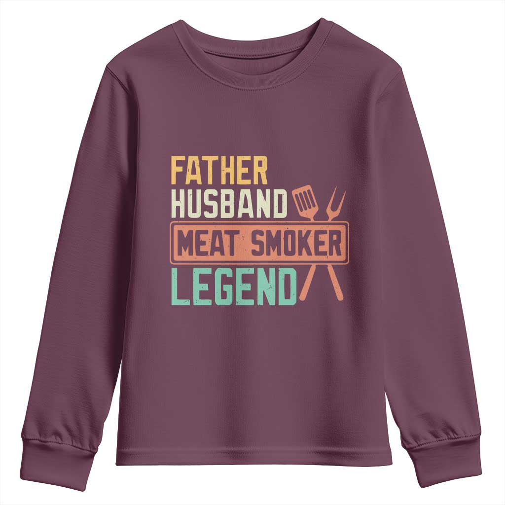 Funny BBQ Grilling Pitmaster Youth Sweatshirt Father Husband Meat Smoker Legend Retro TS09 Maroon Print Your Wear