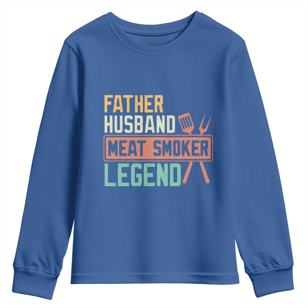 Funny BBQ Grilling Pitmaster Youth Sweatshirt Father Husband Meat Smoker Legend Retro TS09 Royal Blue Print Your Wear