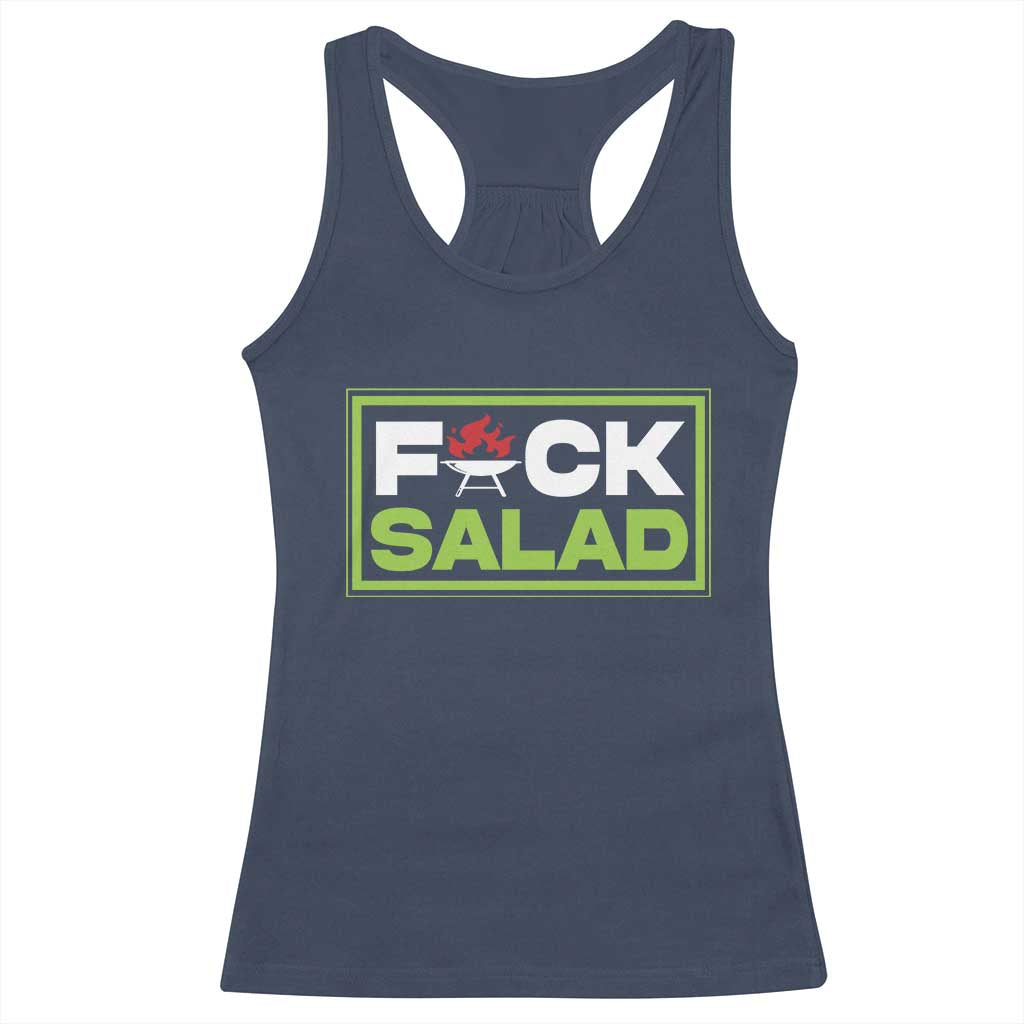 Funny BBQ Lover Racerback Tank Top Fxxk Salad Anti Vegan Jokes TS09 Navy Print Your Wear