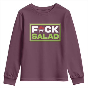 Funny BBQ Lover Youth Sweatshirt Fxxk Salad Anti Vegan Jokes TS09 Maroon Print Your Wear