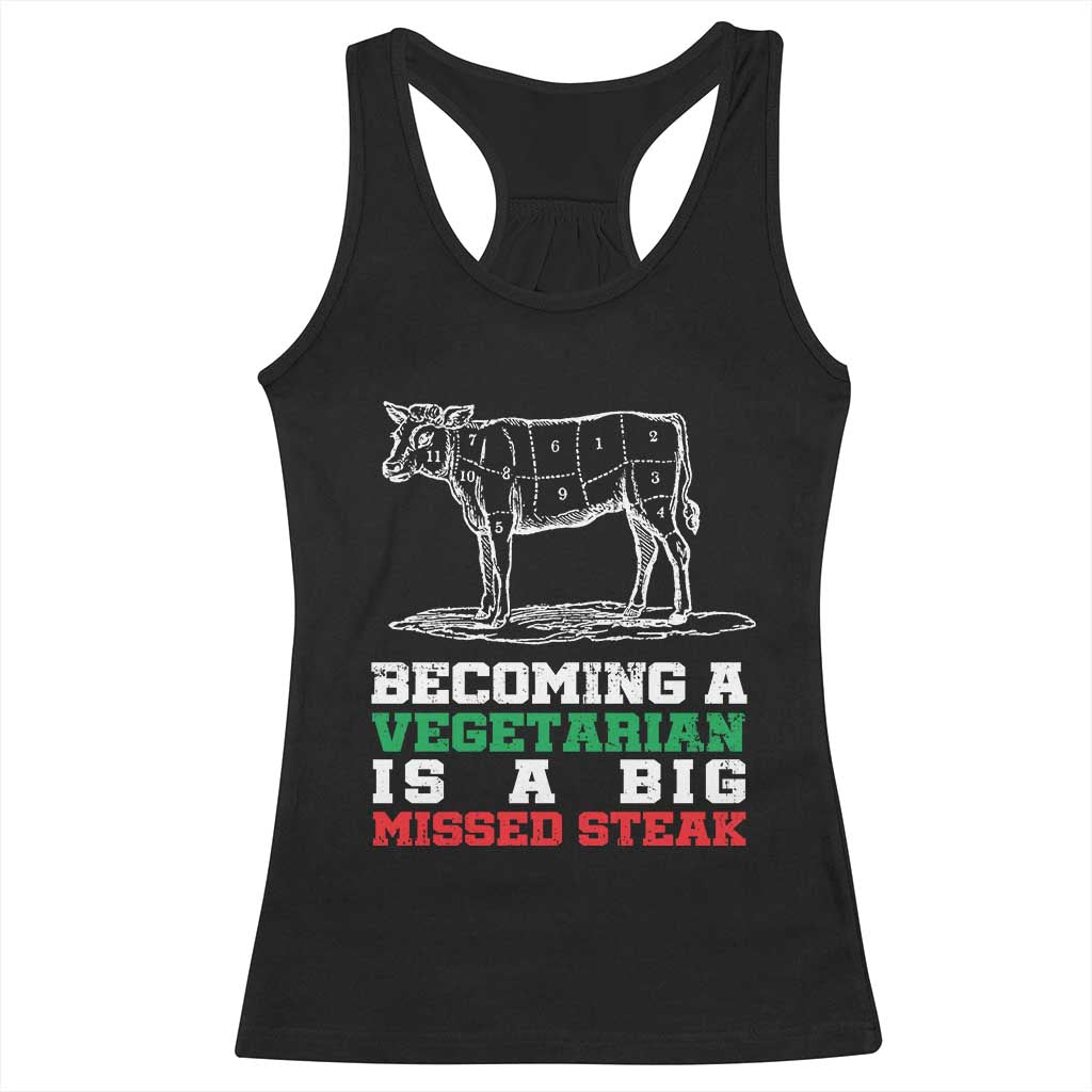 Vegetarian Jokes Racerback Tank Top Becoming A Vegetarian Is A Big Missed Steak TS09 Black Print Your Wear
