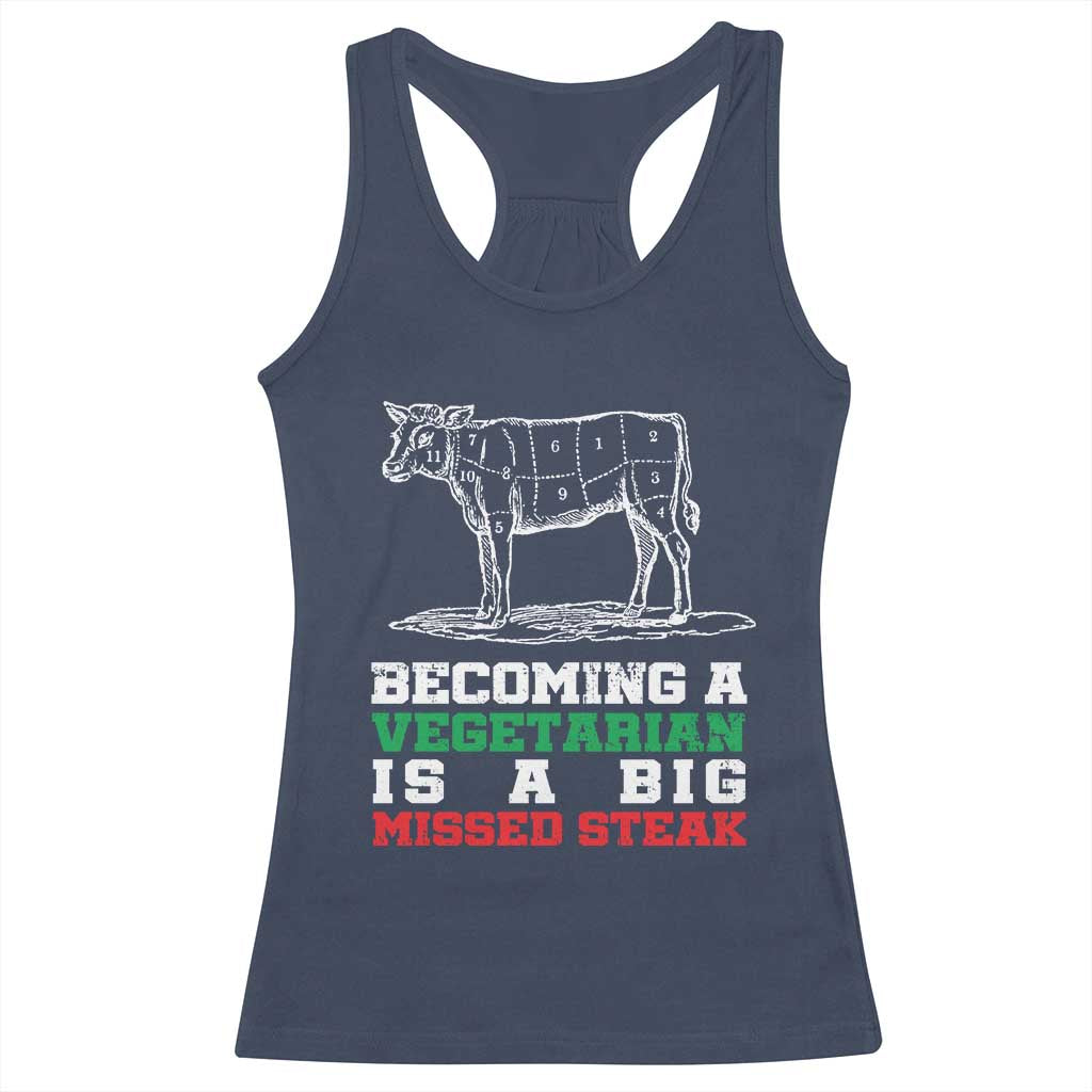Vegetarian Jokes Racerback Tank Top Becoming A Vegetarian Is A Big Missed Steak TS09 Navy Print Your Wear