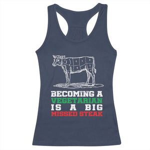 Vegetarian Jokes Racerback Tank Top Becoming A Vegetarian Is A Big Missed Steak TS09 Navy Print Your Wear