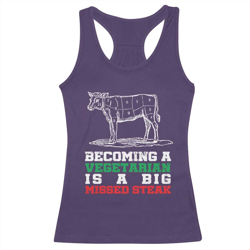 Vegetarian Jokes Racerback Tank Top Becoming A Vegetarian Is A Big Missed Steak TS09 Purple Print Your Wear