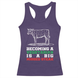 Vegetarian Jokes Racerback Tank Top Becoming A Vegetarian Is A Big Missed Steak TS09 Purple Print Your Wear