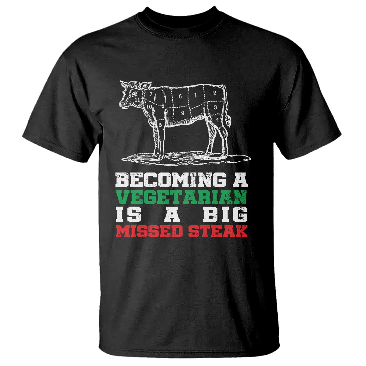 Vegetarian Jokes T Shirt Becoming A Vegetarian Is A Big Missed Steak TS09 Black Print Your Wear
