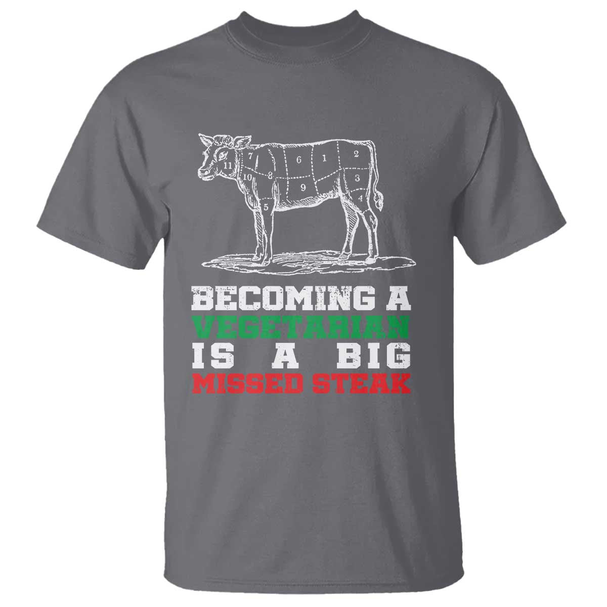 Vegetarian Jokes T Shirt Becoming A Vegetarian Is A Big Missed Steak TS09 Charcoal Print Your Wear