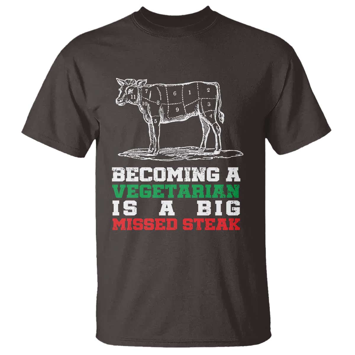 Vegetarian Jokes T Shirt Becoming A Vegetarian Is A Big Missed Steak TS09 Dark Chocolate Print Your Wear