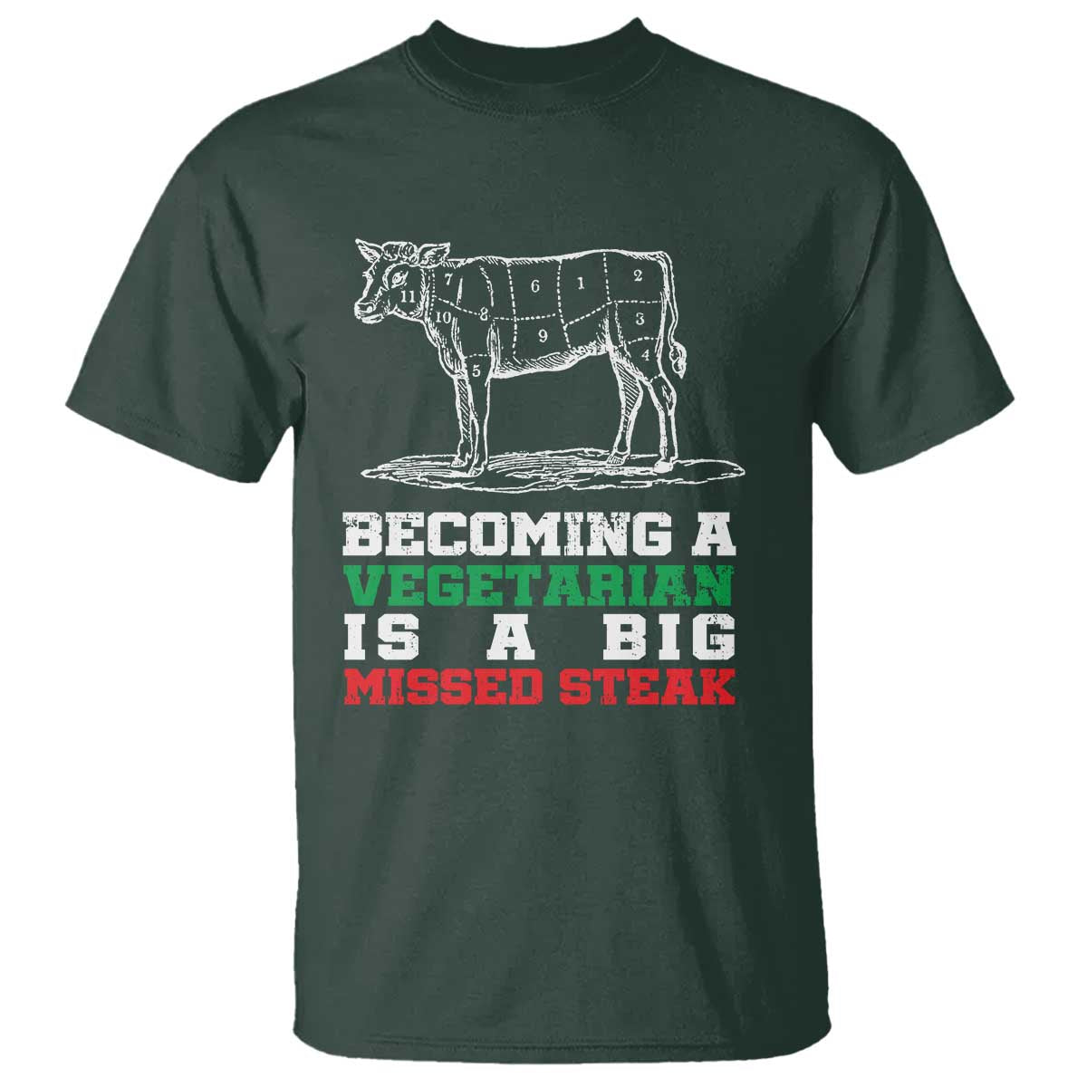 Vegetarian Jokes T Shirt Becoming A Vegetarian Is A Big Missed Steak TS09 Dark Forest Green Print Your Wear