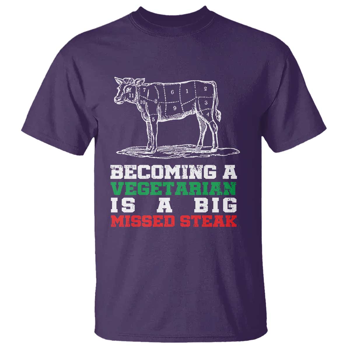 Vegetarian Jokes T Shirt Becoming A Vegetarian Is A Big Missed Steak TS09 Purple Print Your Wear
