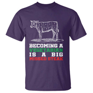 Vegetarian Jokes T Shirt Becoming A Vegetarian Is A Big Missed Steak TS09 Purple Print Your Wear