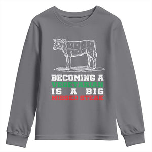 Vegetarian Jokes Youth Sweatshirt Becoming A Vegetarian Is A Big Missed Steak TS09 Charcoal Print Your Wear
