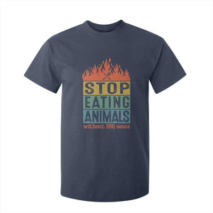Funny BBQ Lover T Shirt For Kid Stop Eating Animals Without BBQ Sauce Anti Vegan Jokes TS09 Navy Print Your Wear